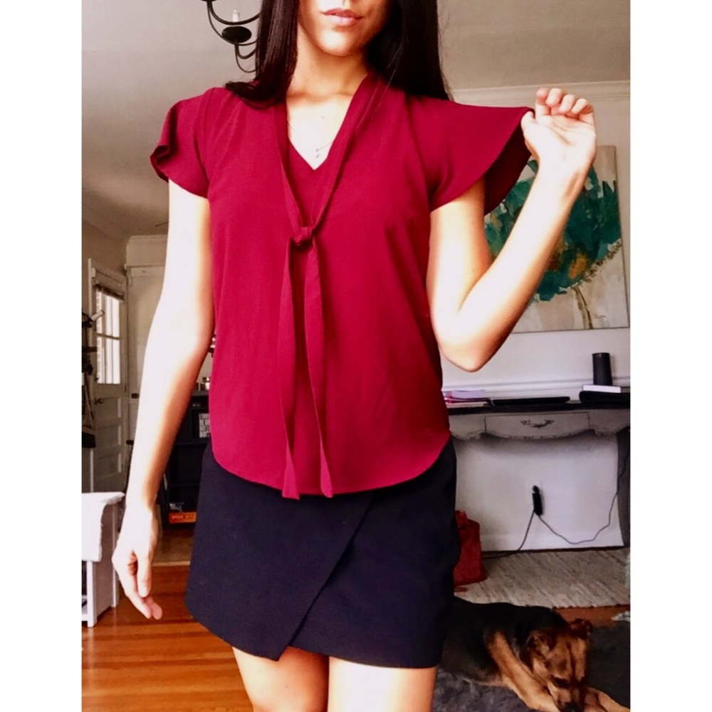 Dark Red/Maroon Self Tie Blouse